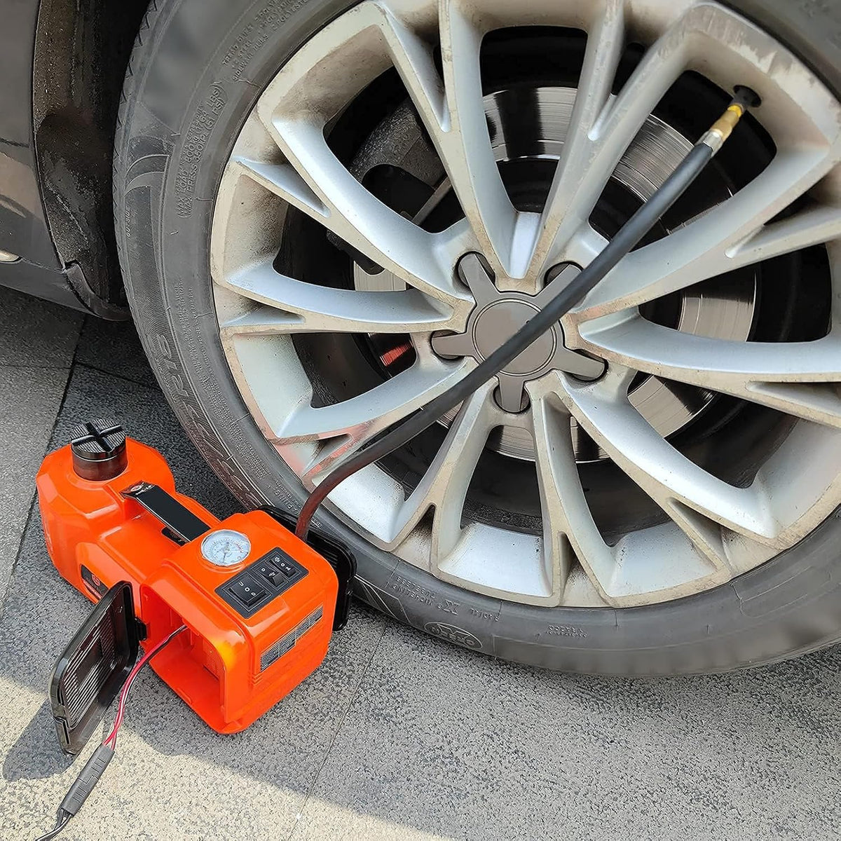 Kit Cric Électrique 5-en-1 | Ne Restez Plus Bloqué en Cas de Panne : Soulevez, Dévissez et Regonflez – Garantie 2 ans Incluse