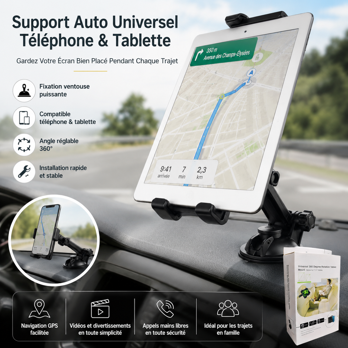 Support Auto Universel Téléphone & Tablette | Votre Écran Toujours Bien Placé