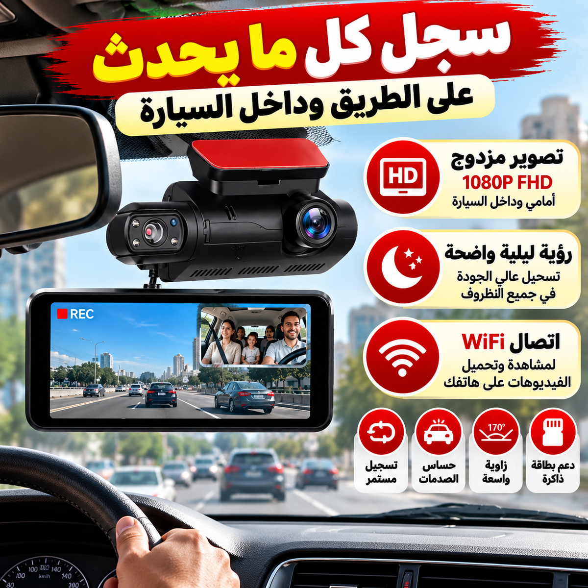 Caméra de Surveillance pour Voiture – Double Objectif, WiFi & Enregistrement Automatique